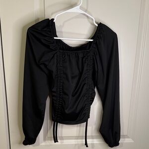 SHEIN Black Ruched Long Sleeve Blouse